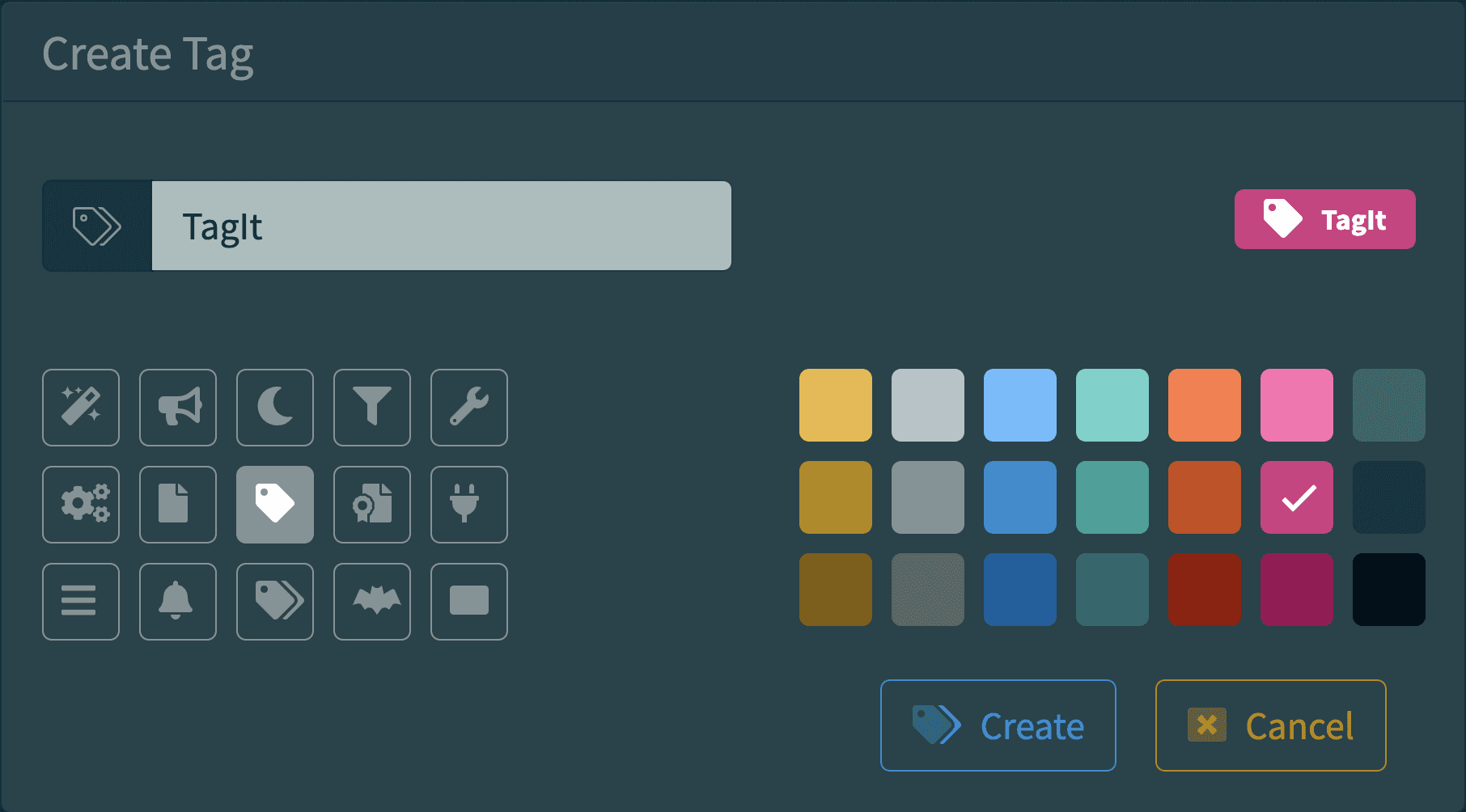 A little panel application with icons and colors set to create new reBop tag